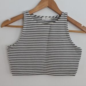 Talula Aritzia High Neck Crop Tank Bra Top Stripe Size Small